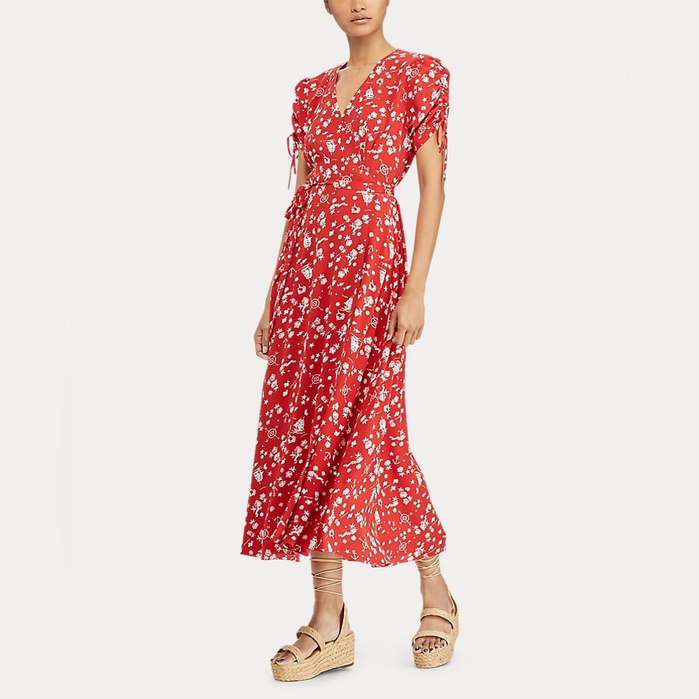 Polo by Ralph Lauren Red Floral Midi Dress